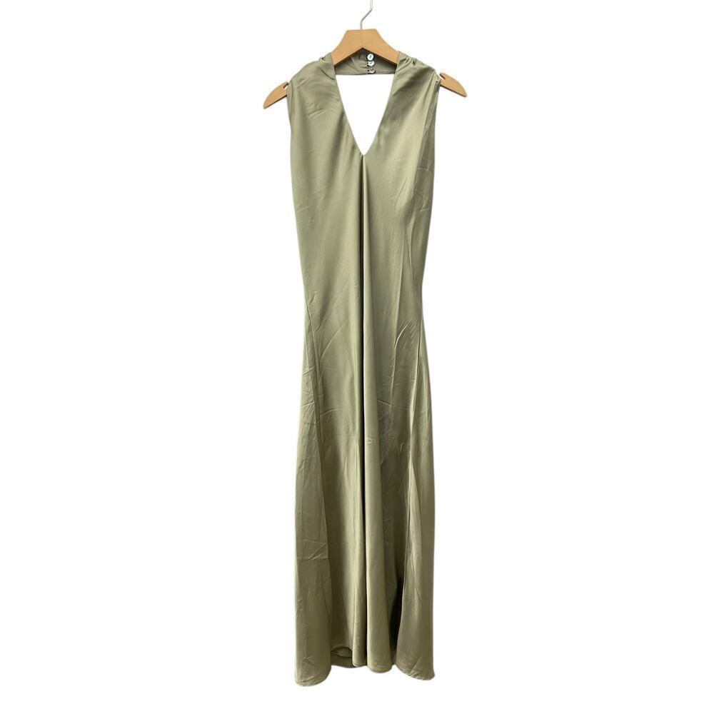 Show Me Your Mumu Jasmine Halter Midi Dress Moss Green Luxe Satin size M - Picture 3 of 8
